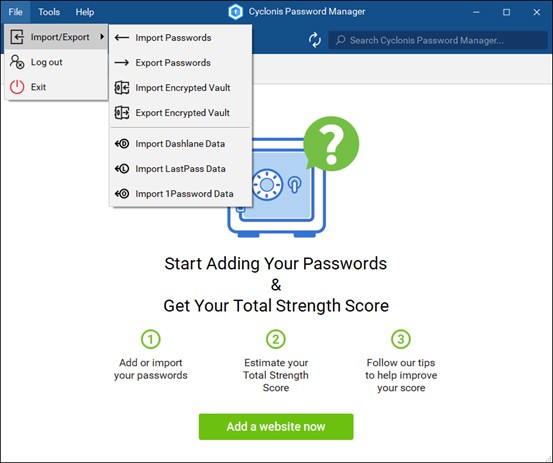 cyclonis password manager import data