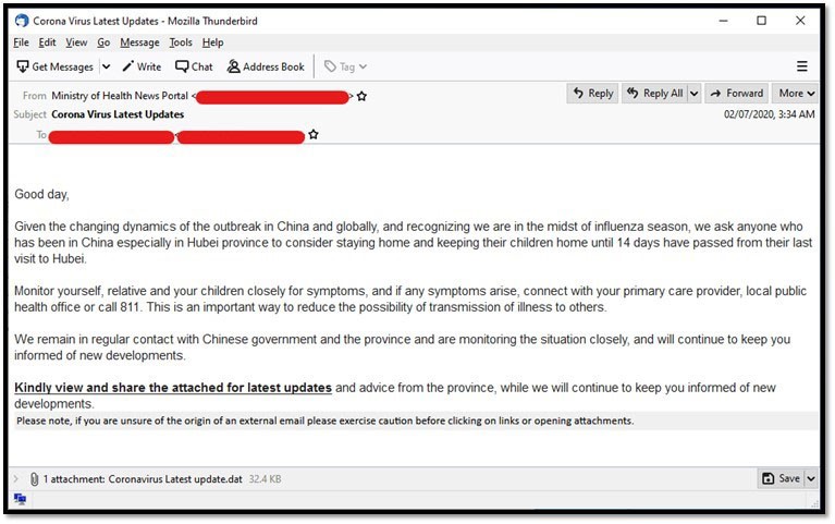 malware 19 oculto em mensagens de email