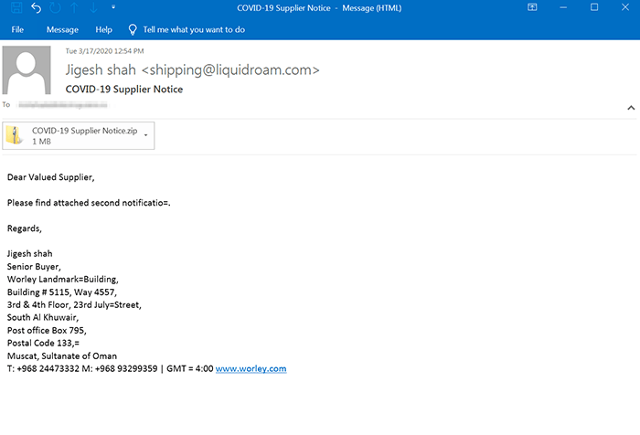 e-mail de spam phishing covid-19