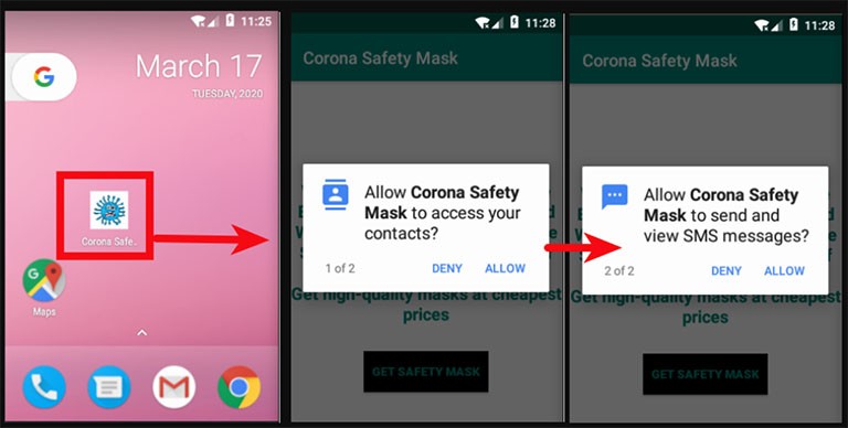 aplicativo android malicioso sms cavalo de tróia que oferece máscara de coronavírus