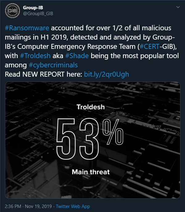 Group-IB tweet about Shade ransomware