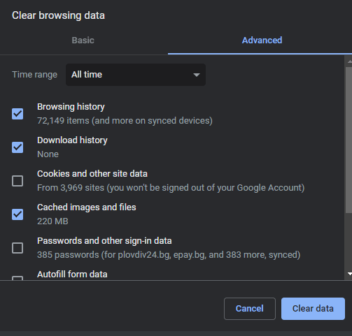 Błąd Aw Snap Chrome - Wyczyść pamięć podręczną Google Chrome