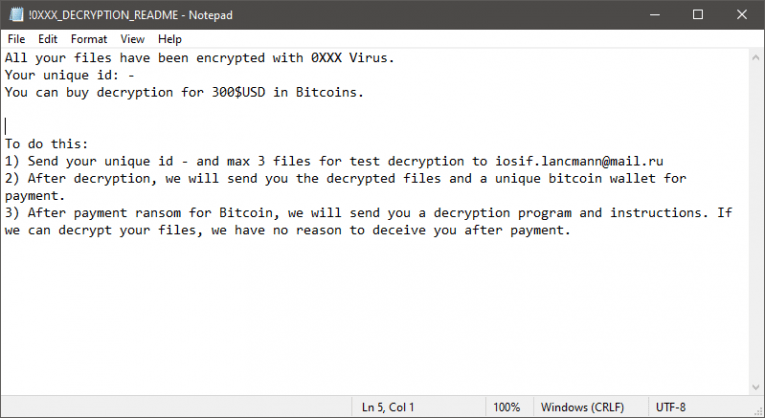 Uwaga okupu okupu ransomware 0xxx