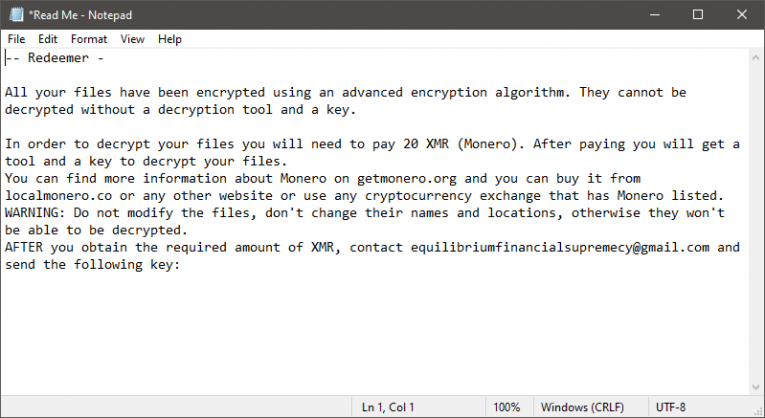 Ransom Note of the Redeemer Ransomware
