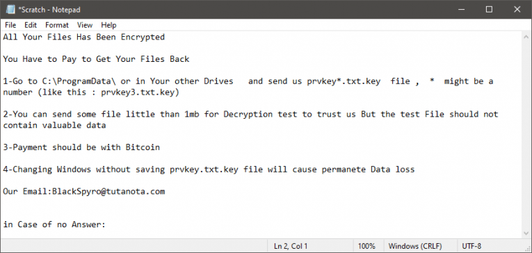 Spyro Ransomware 勒索说明