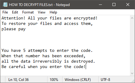 Note de rançon de ransomware de l'armée