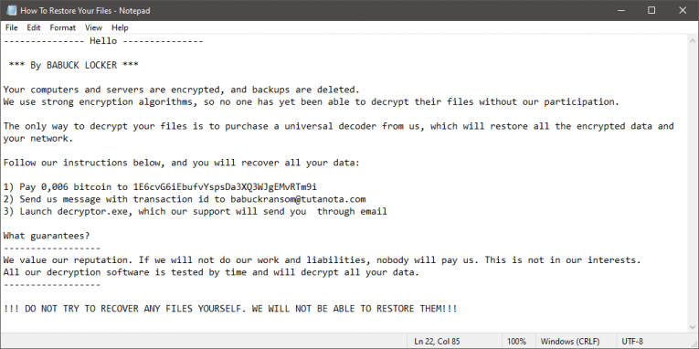 Babyk Ransomware 勒索提示