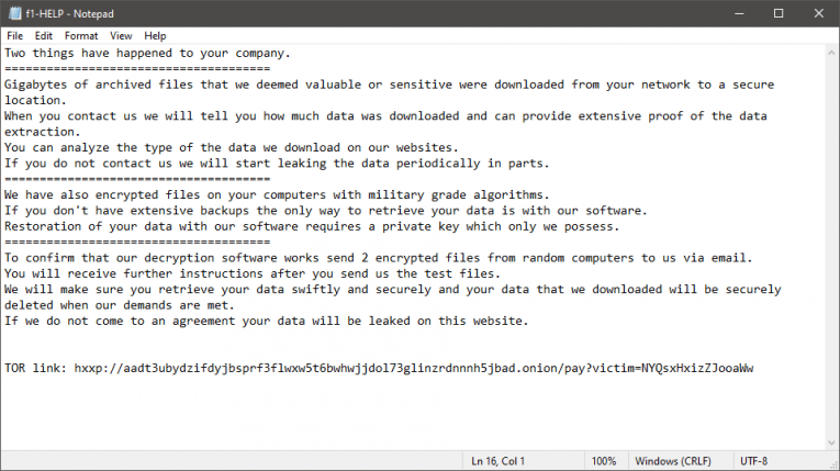 F1 Ransomware勒索说明