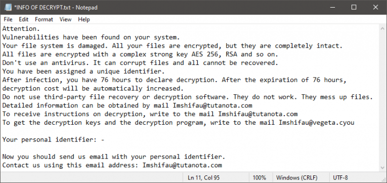 Imshifau Ransomware Ransomware Pastaba