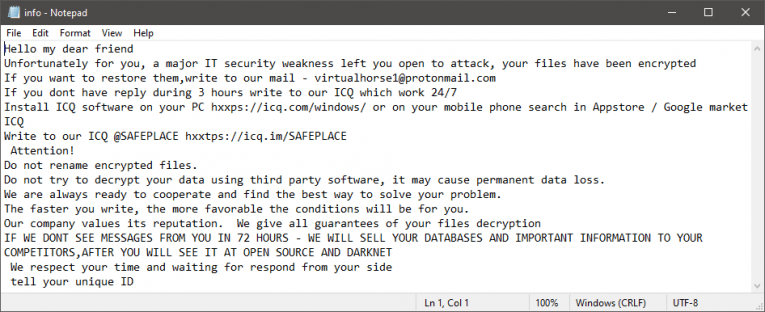 LOWPRICE Ransomware Ransom Note