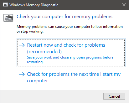 'PFN_LIST_CORRUPT' Windows Error - Run the Windows Memory Diagnostic