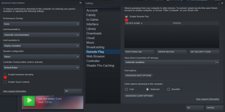 Steam Remote Play fungerar inte - Inaktivera avkodning av maskinvara