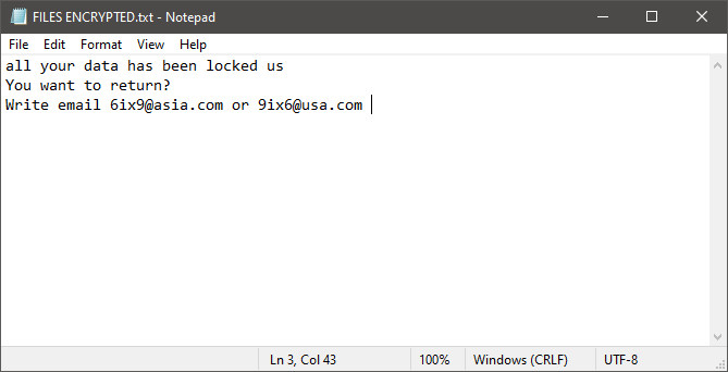 6ix9 Ransomware勒索说明