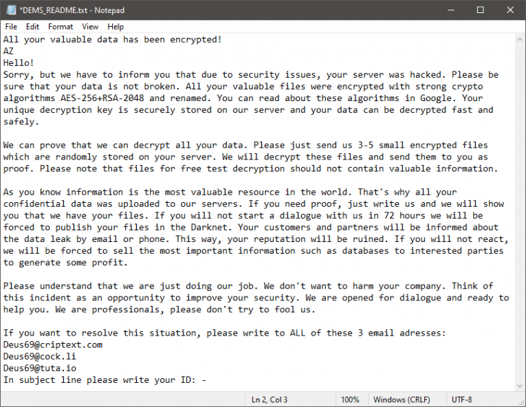DEMS Ransomware 勒索说明