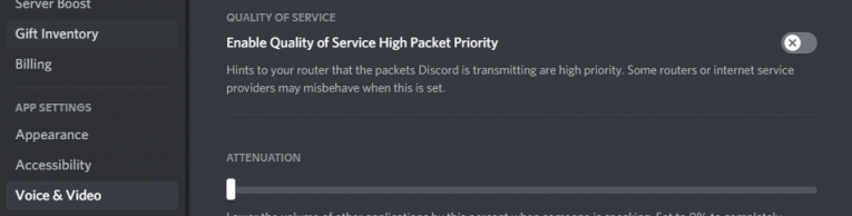 Подключение к Discord RTC - отключение высокого приоритета пакетов для качества обслуживания