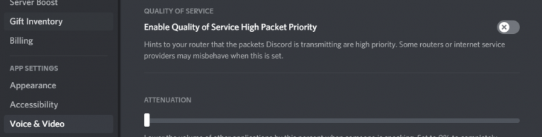 Discord RTC -anslutning - Inaktivera servicekvalitet hög paketprioritet