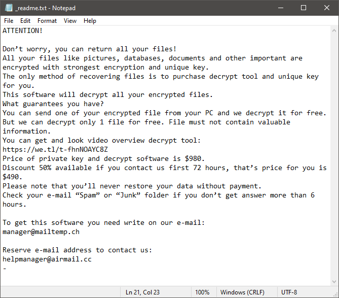 Nota di riscatto IWAN ransomware