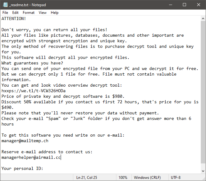 Nota de rescate de LQQW Ransomware