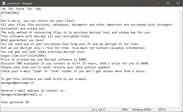 Nota di riscatto Nooa ransomware