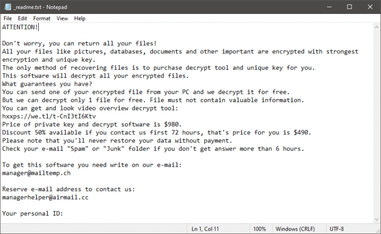 Nota de resgate de Nooa Ransomware