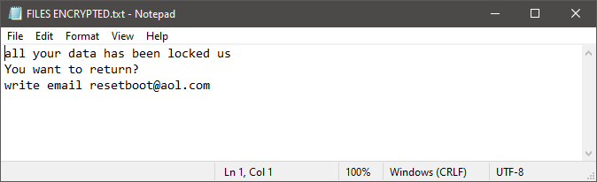 BOOT Ransomware Ransom Note