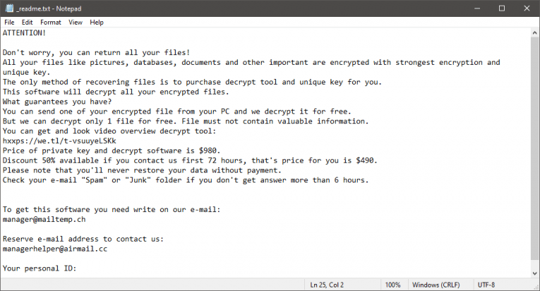 Nota sul rischio di Efdc ransomware