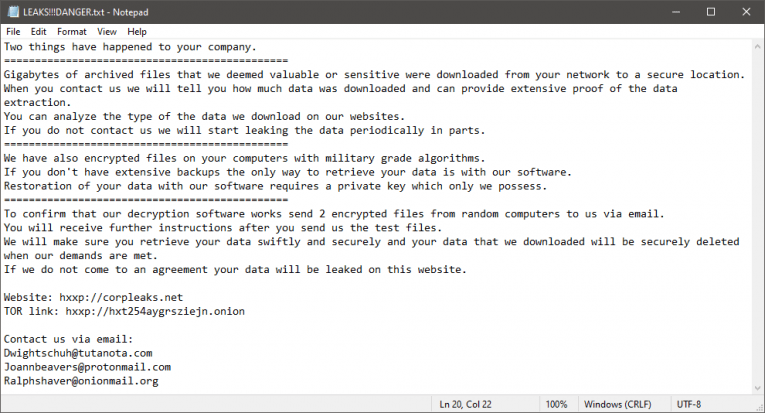 LEAKS Ransomware Ransom Note