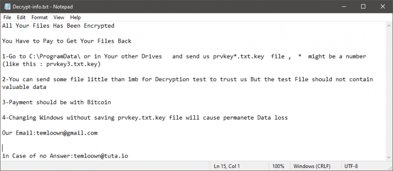 Temlo Ransomware Ransom Note