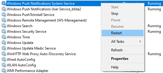 WpnUserService.dll -feil - Start WPNService på nytt