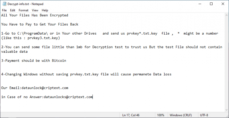 Aram Ransomware Ransom Note