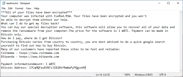 Nota sul riscatto di EverRed ransomware