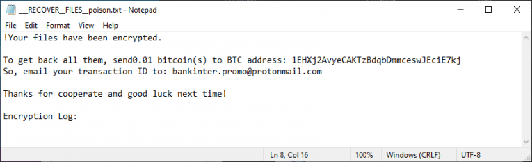 Заметка о выкупе с помощью Poison Ransomware