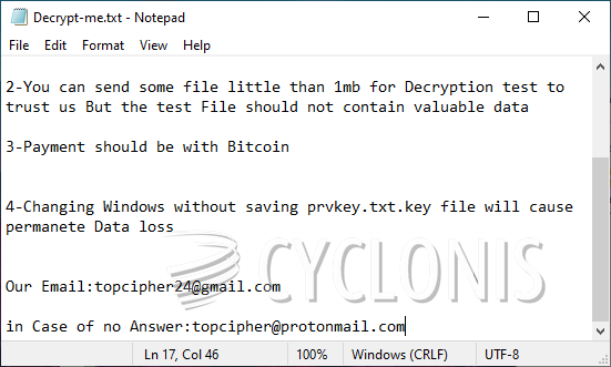 Topcipher Ransomware Ransom Note