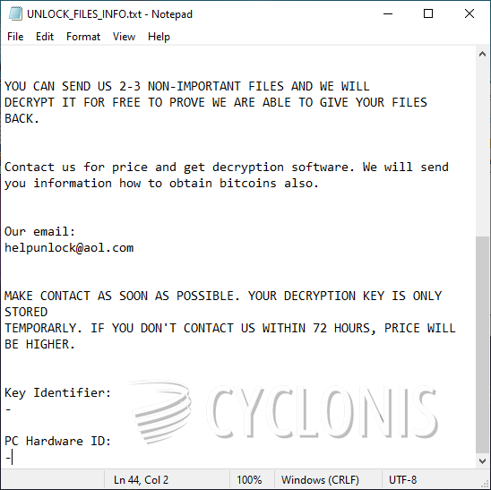 Unlock Ransomware Ransom Note