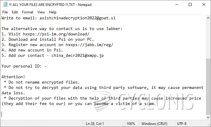 Asistchinadecryption Ransomware